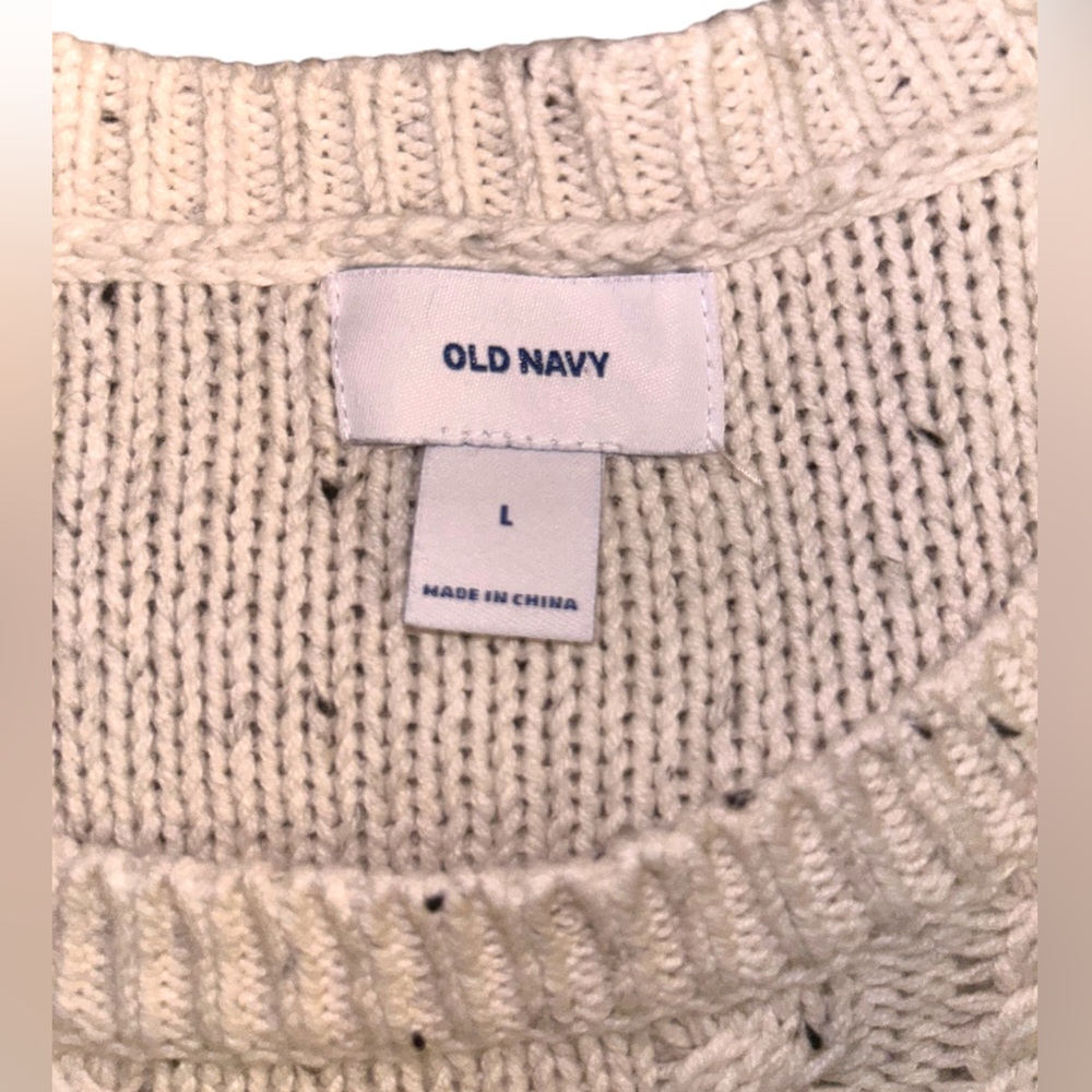 Old Navy • Cable Knit Sweater, Cream with Navy Specks, EUC, Large - Picture 6 of 9